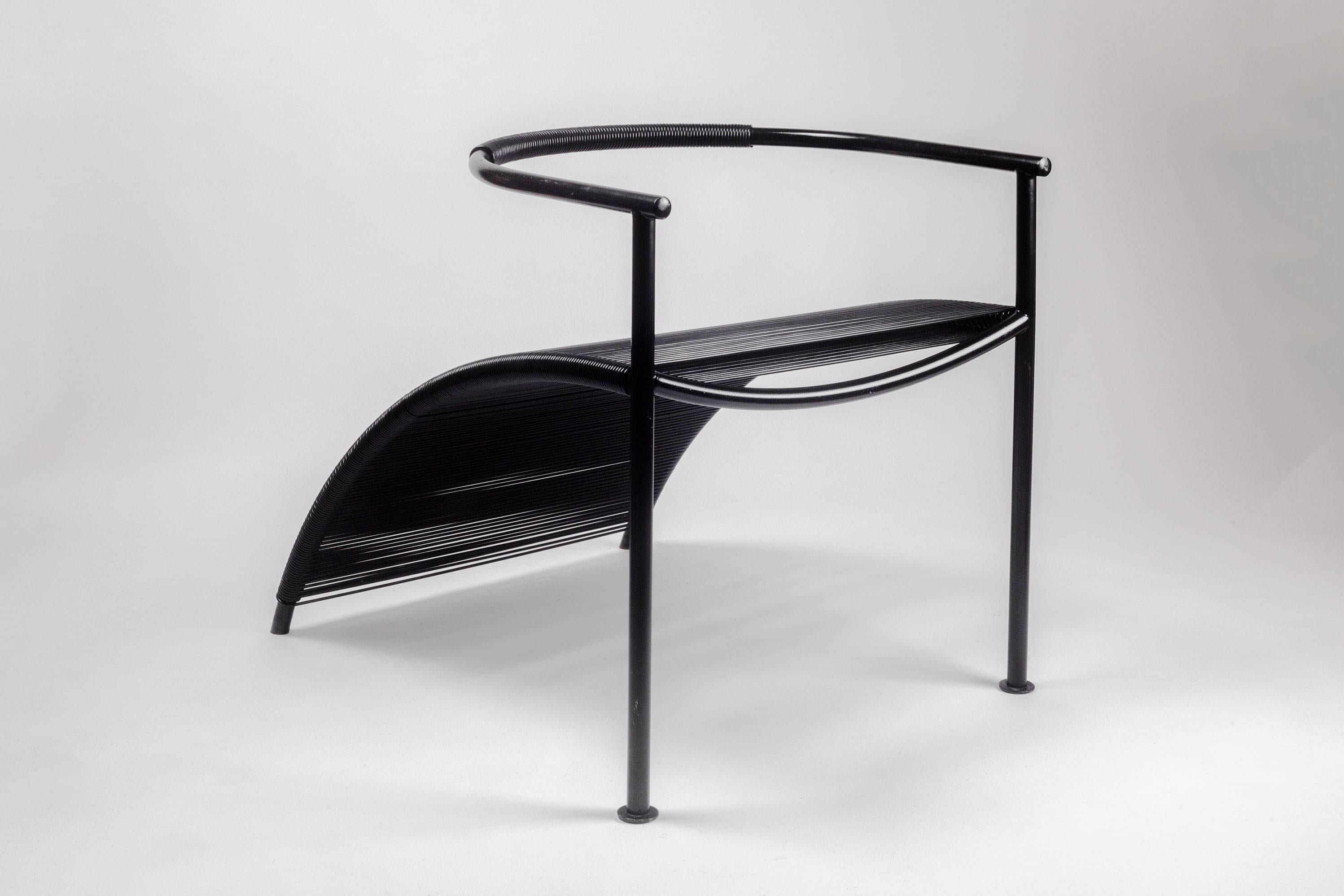 Post-Modern Sculptural Chair by Philippe Starck for XO Paris, Black Metal and strings, 1980s