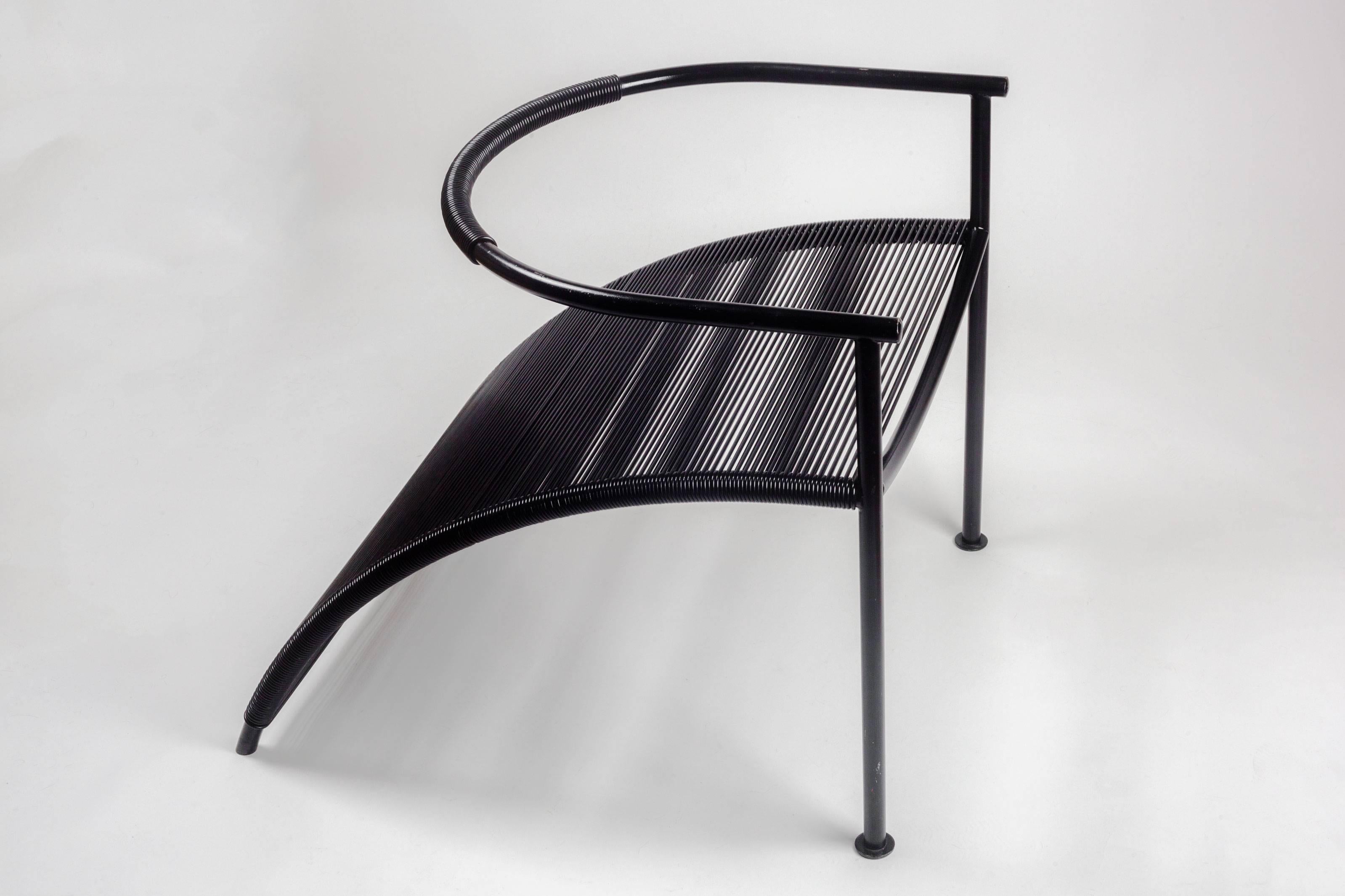 Sculptural Chair by Philippe Starck for XO Paris, Black Metal and strings, 1980s In Good Condition In Chicago, IL