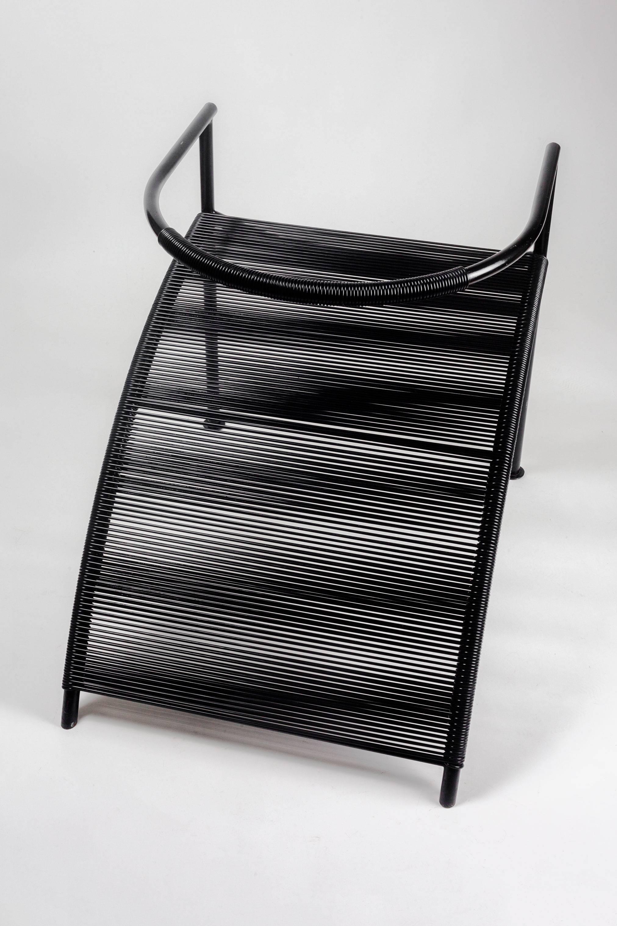 Steel Sculptural Chair by Philippe Starck for XO Paris, Black Metal and strings, 1980s