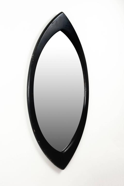 Swedish Mirror By Hans Agne Jakobsson With Black Oval Beveled Wood Minimalist Swedish Mirror By Hans Agne Jakobsson With Black Oval Beveled Wood Frame 1950s For