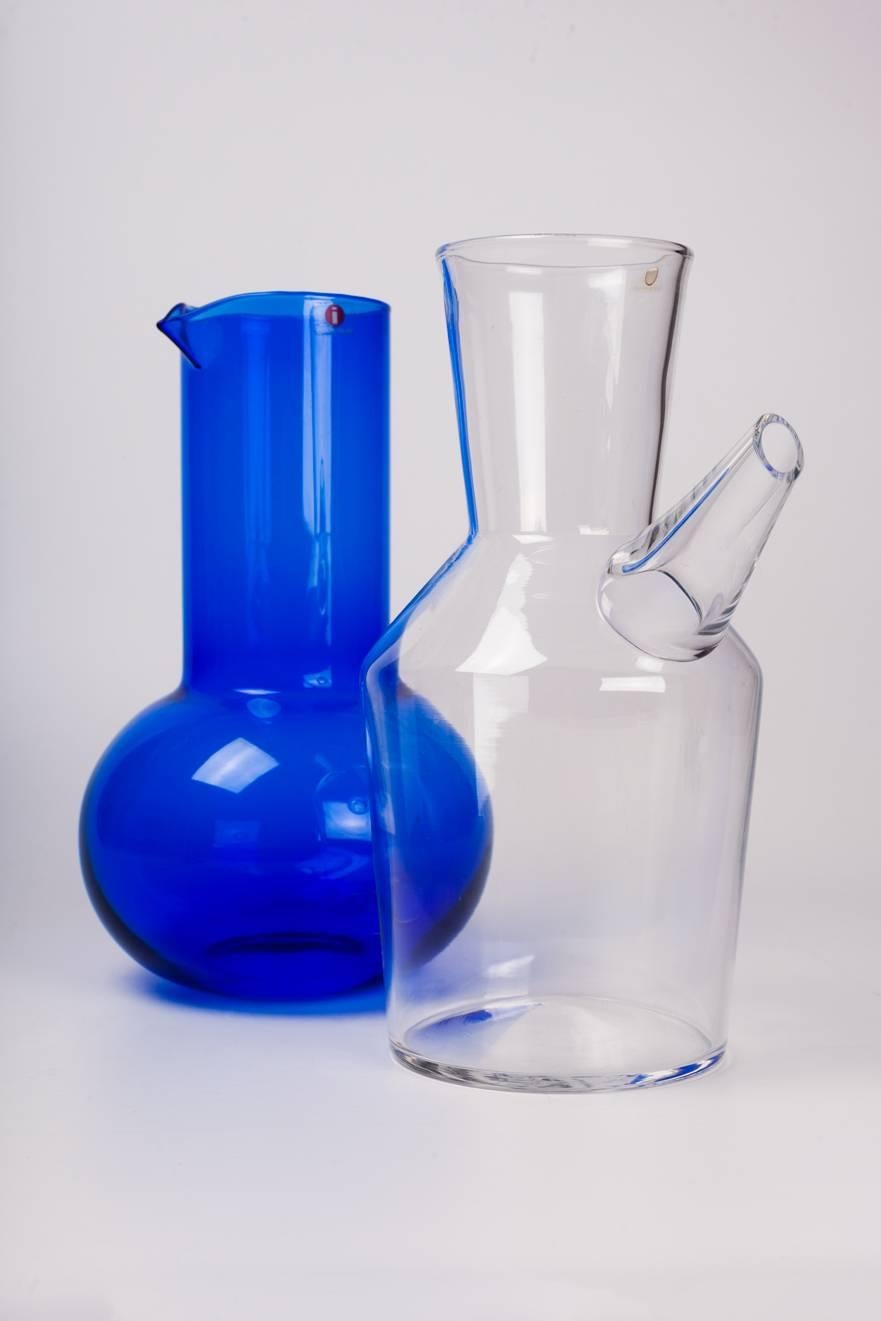 Finnish Glass Carafe by Kaj Franck for Littala, Blue, 1960s In Excellent Condition In Chicago, IL