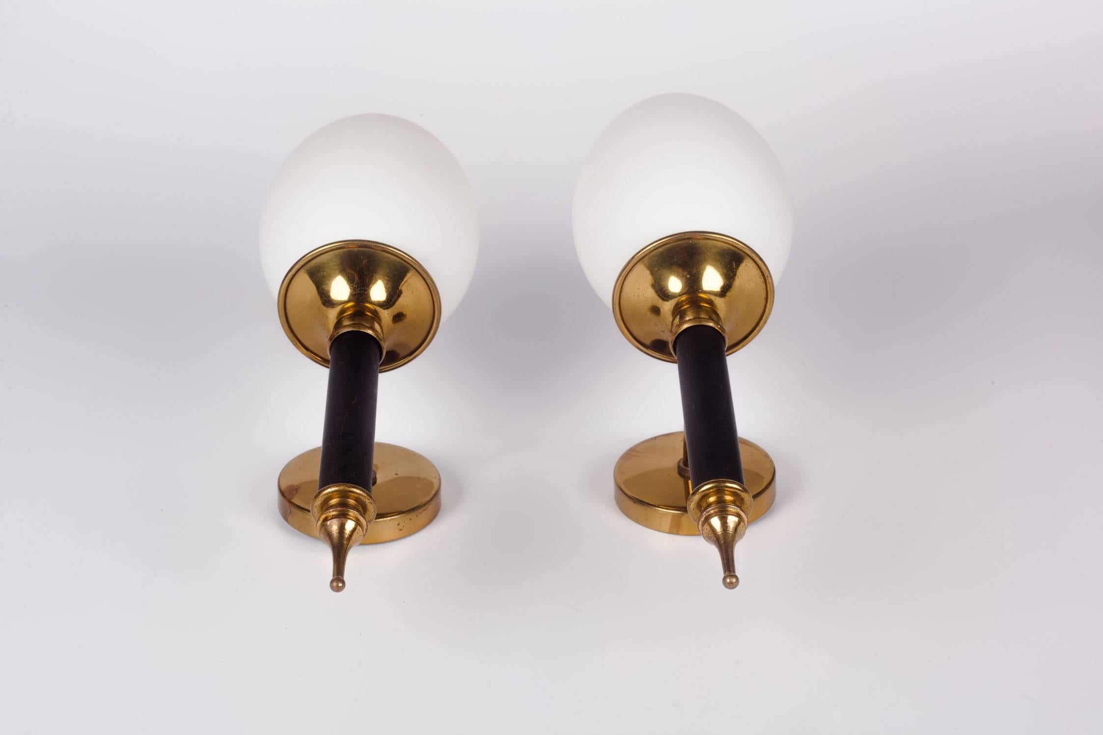 Pair of Arlus Sconces, Brass and Milk Glass, France, 1950s 1