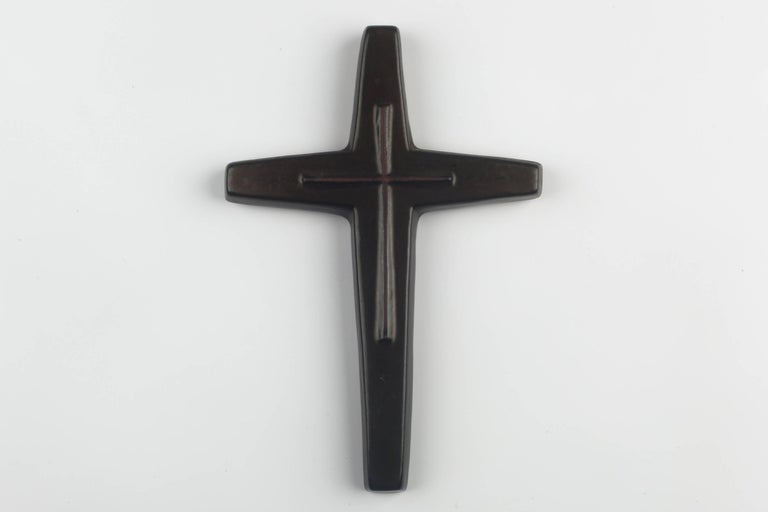 Wall Cross, Dark Brown Painted Ceramic, Handmade in Belgium, 1950s For ...