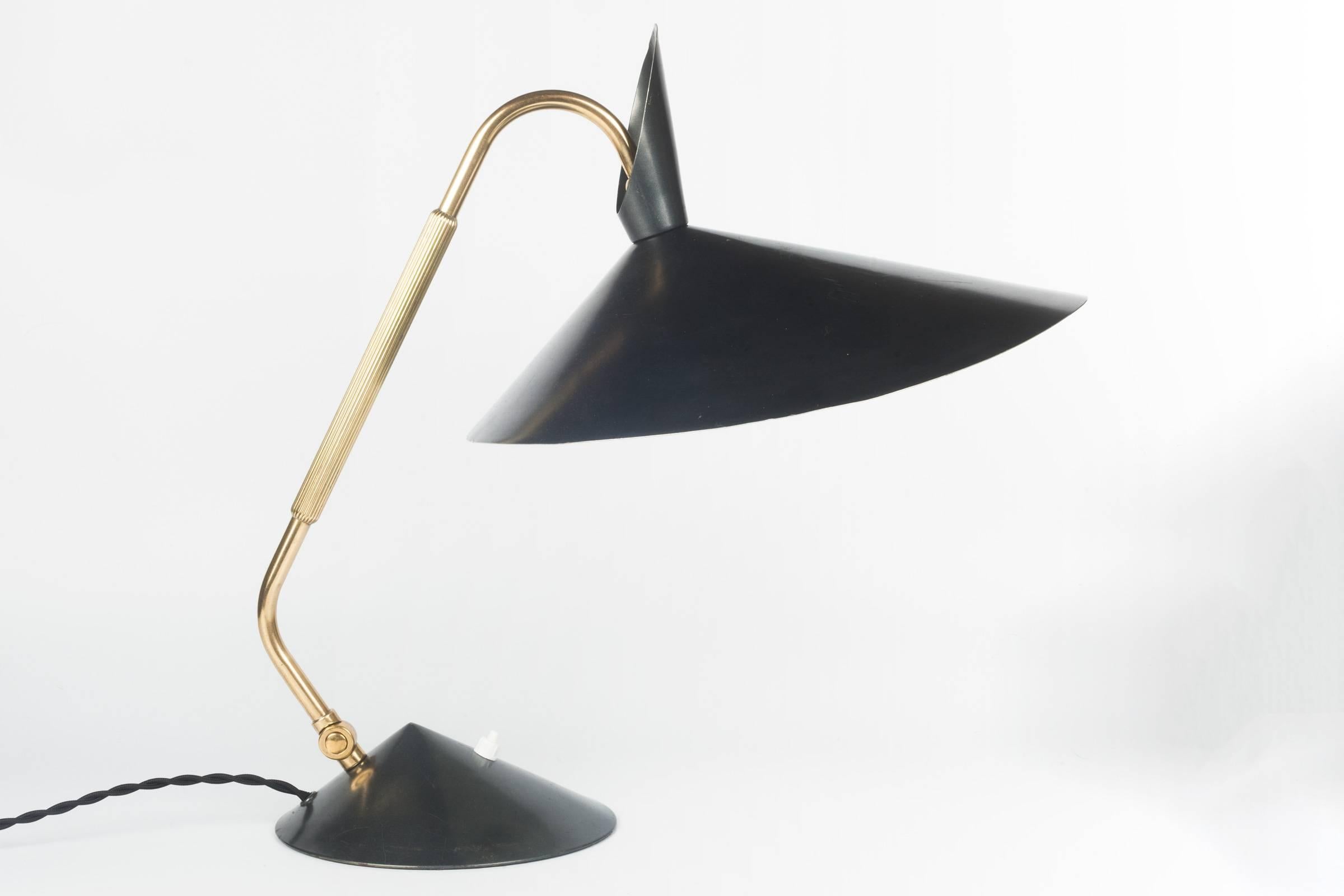 German Desk Lamp by Kaiser, Brass and Sculptural Grey Metal Shade, 1960s 1