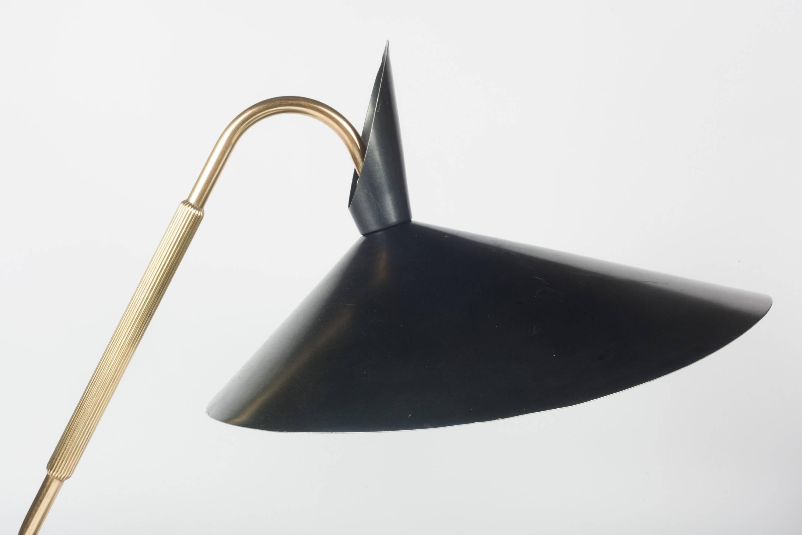 Industrial German Desk Lamp by Kaiser, Brass and Sculptural Grey Metal Shade, 1960s