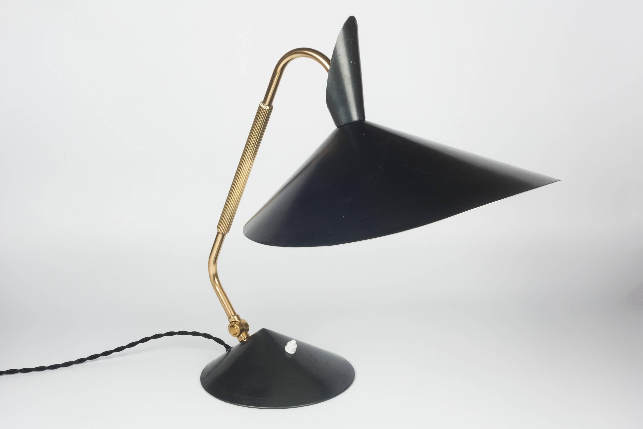 Mid-20th Century German Desk Lamp by Kaiser, Brass and Sculptural Grey Metal Shade, 1960s