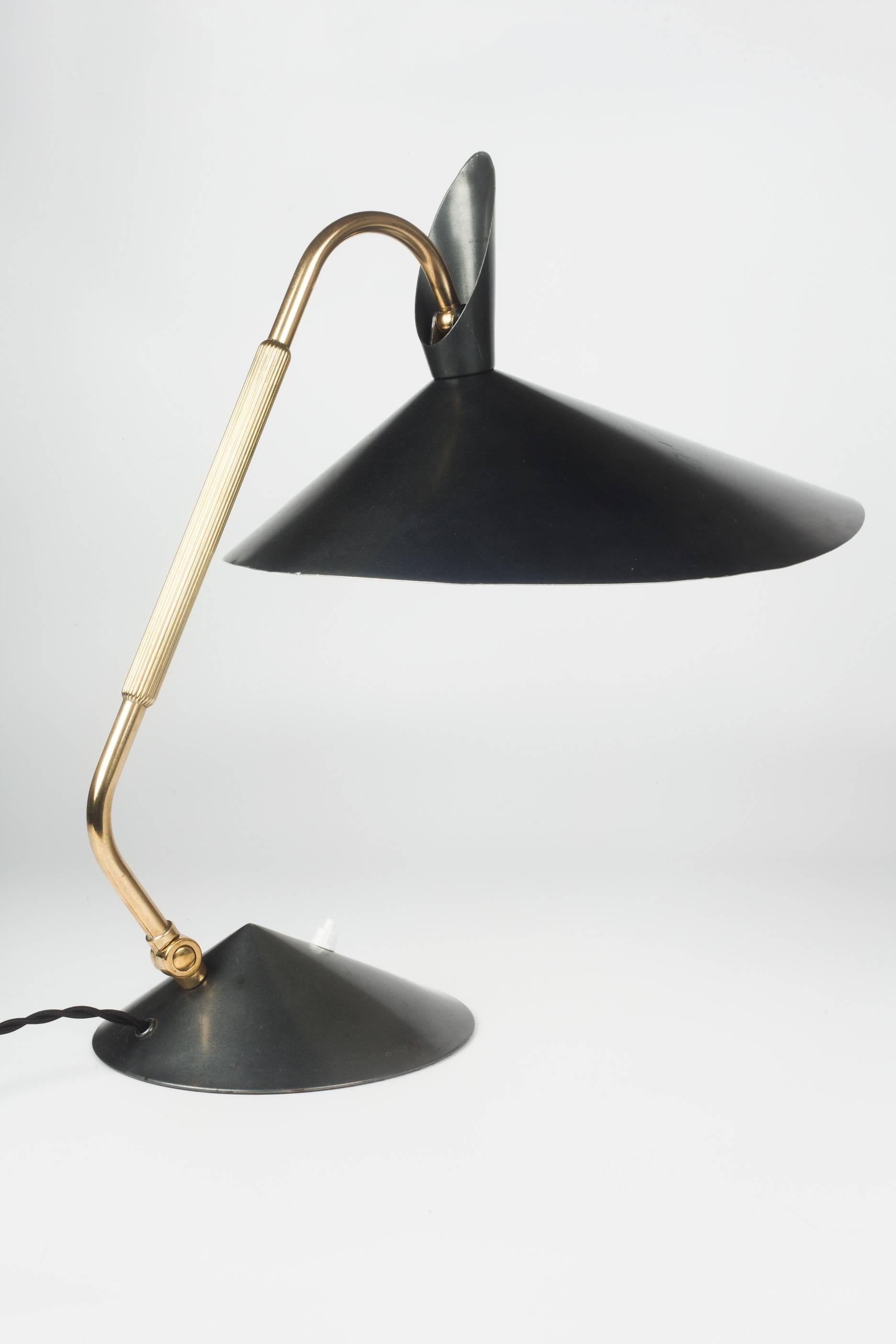 German Desk Lamp by Kaiser, Brass and Sculptural Grey Metal Shade, 1960s 5
