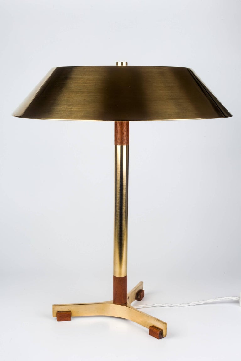 Danish Presidential Desk Lamp by Jo Hammerborg, Brass and Teak, 1960s