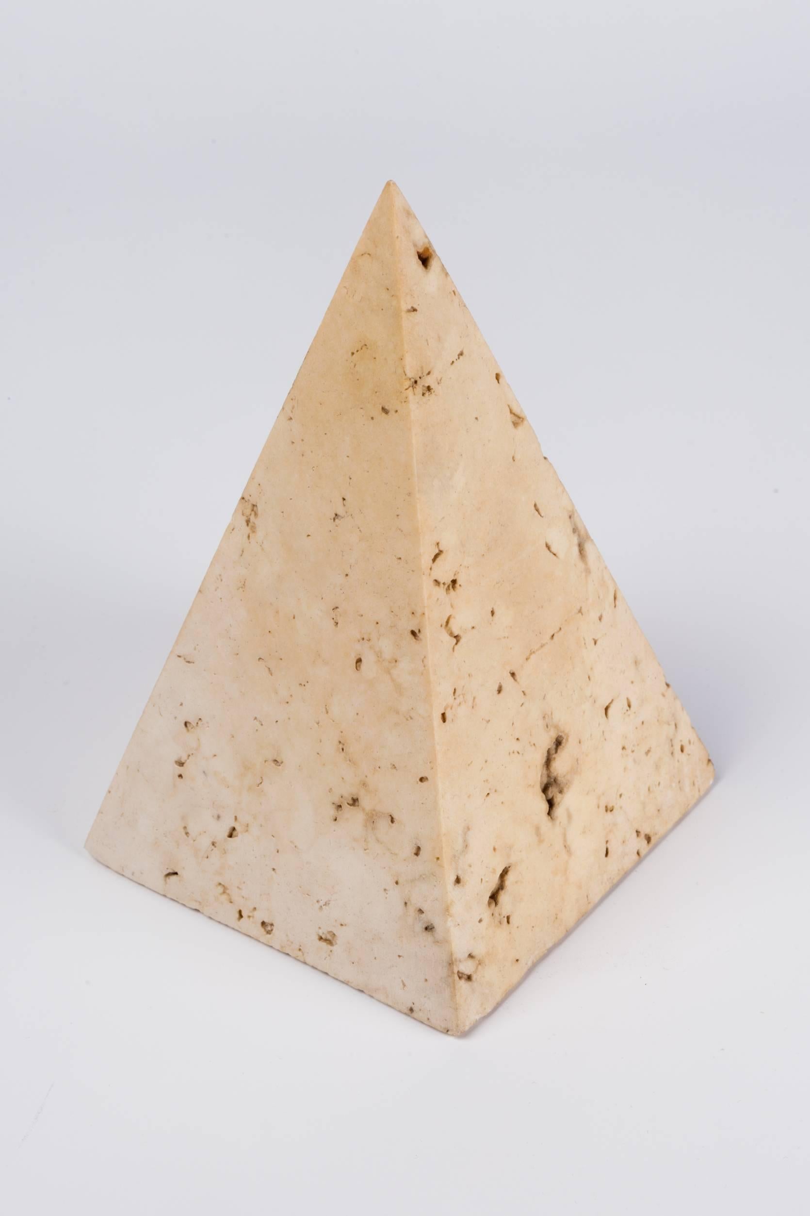Post-Modern Italian Travertine Stone Pyramid Paperweight, 1970s