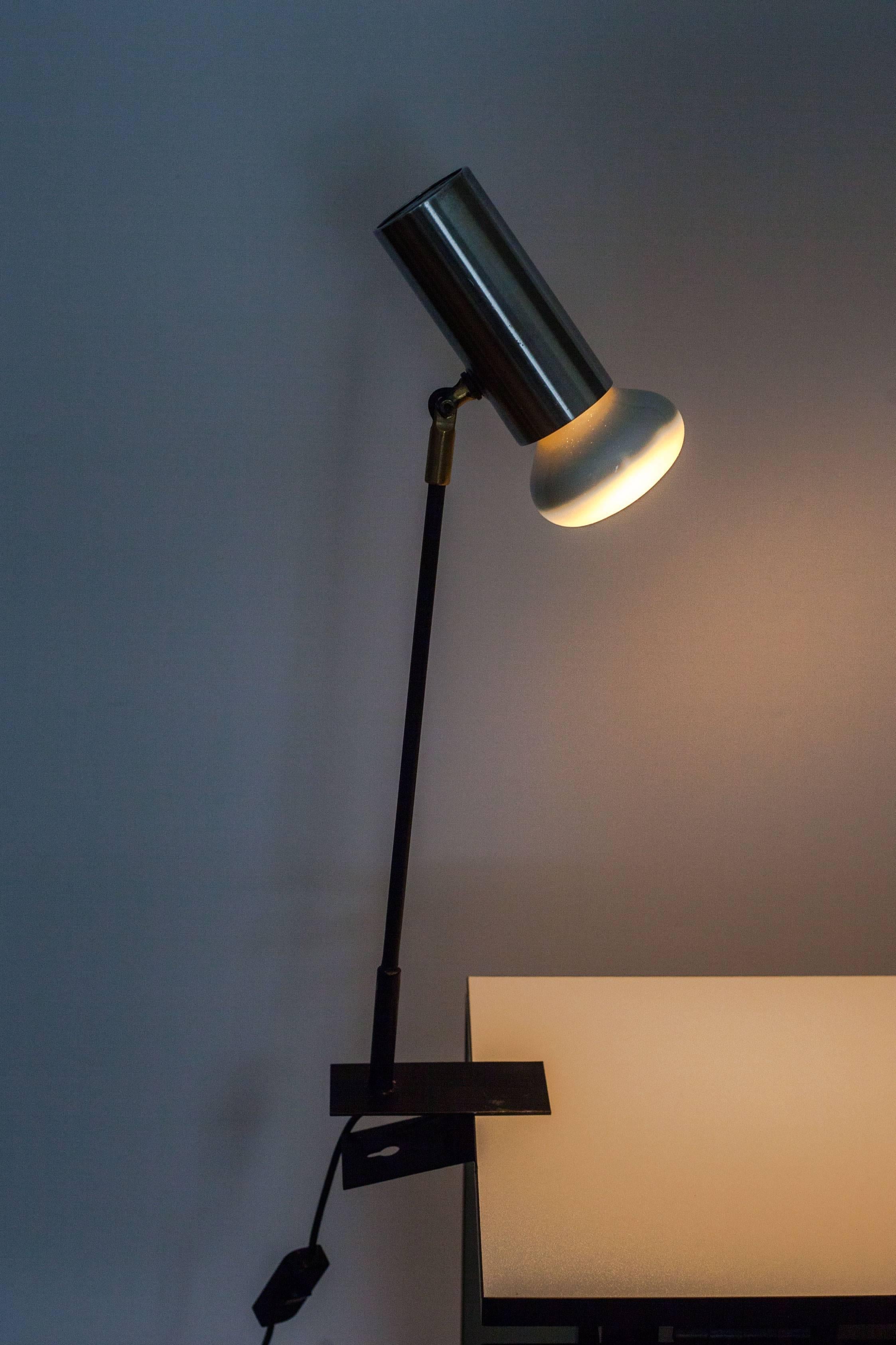French Desk Lamp in Brushed Aluminum with Clamp, 1950s In Good Condition In Chicago, IL