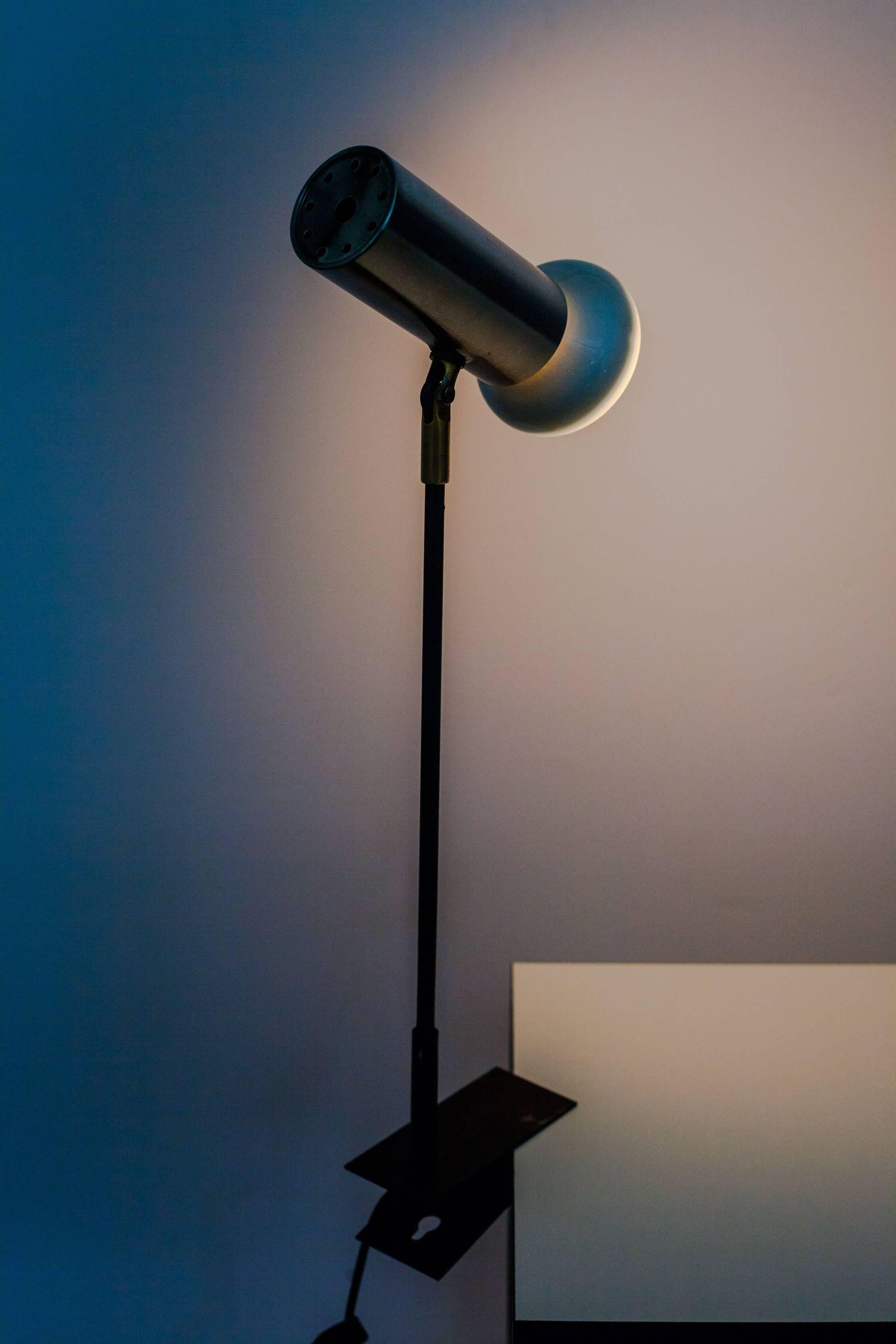Metal French Desk Lamp in Brushed Aluminum with Clamp, 1950s