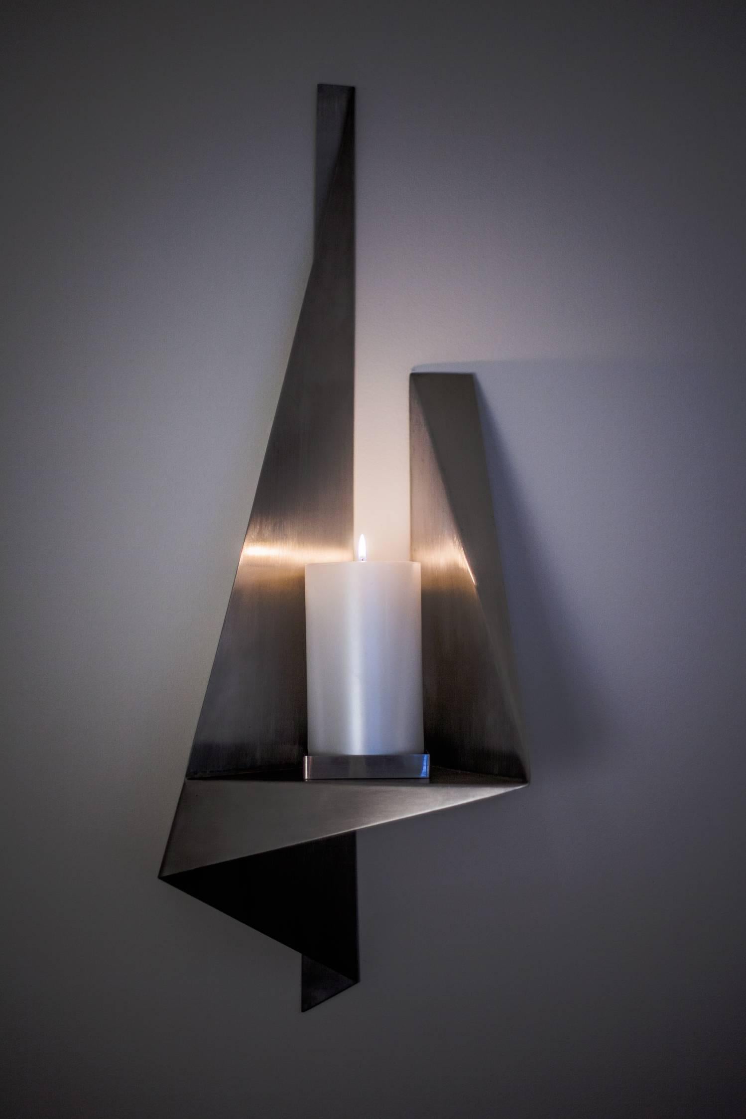American Large Candle Wall Sconce, Custom Stainless Steel, USA, 1970s