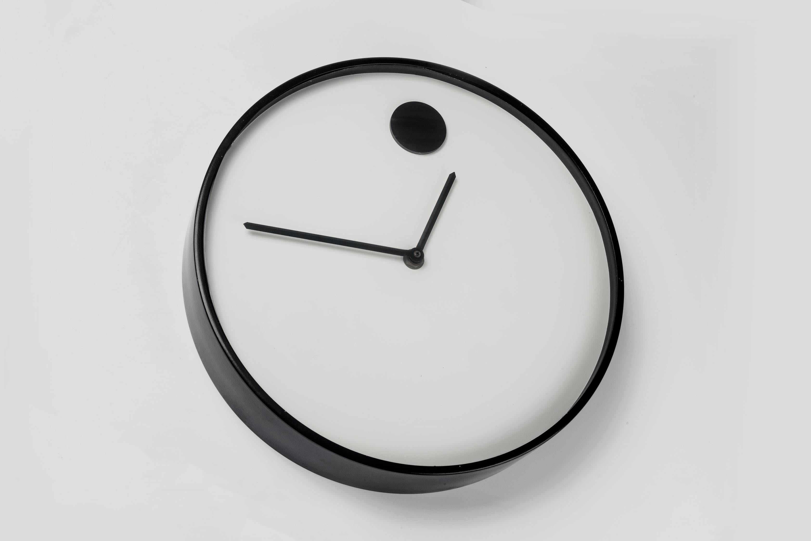 Minimalist Wall Clock by George Horwitt for Howard Miller, Black & White, Metal and Glass