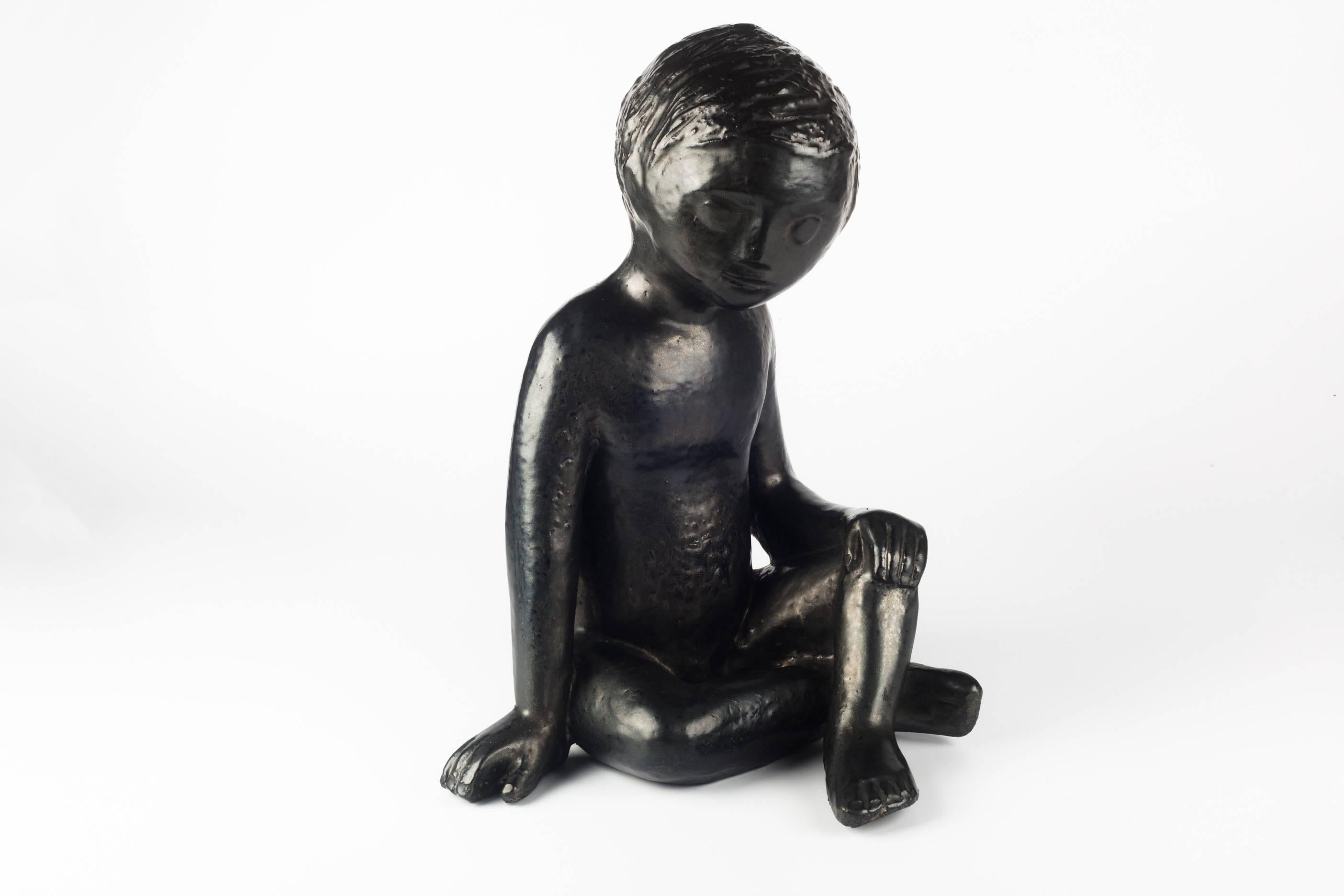 Child Ceramic Sculpture by Perignem Amphora, Black, Belgium, 1970s 1