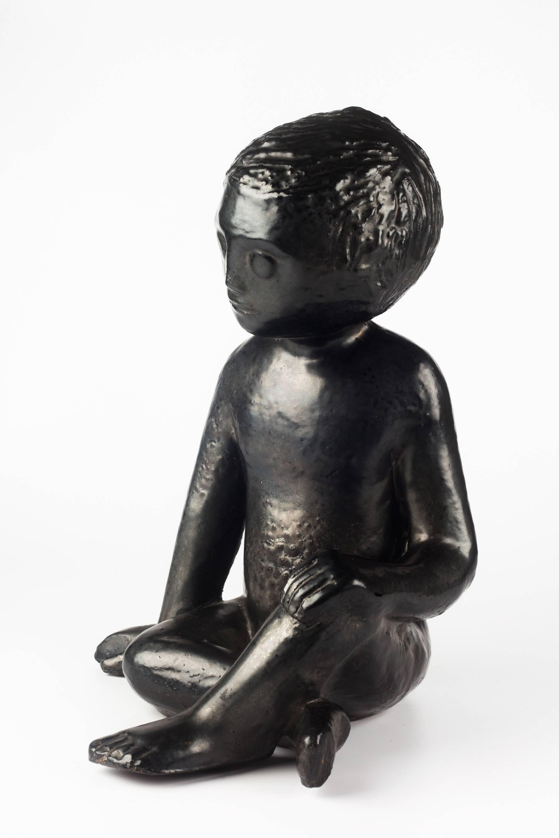 Modern Child Ceramic Sculpture by Perignem Amphora, Black, Belgium, 1970s