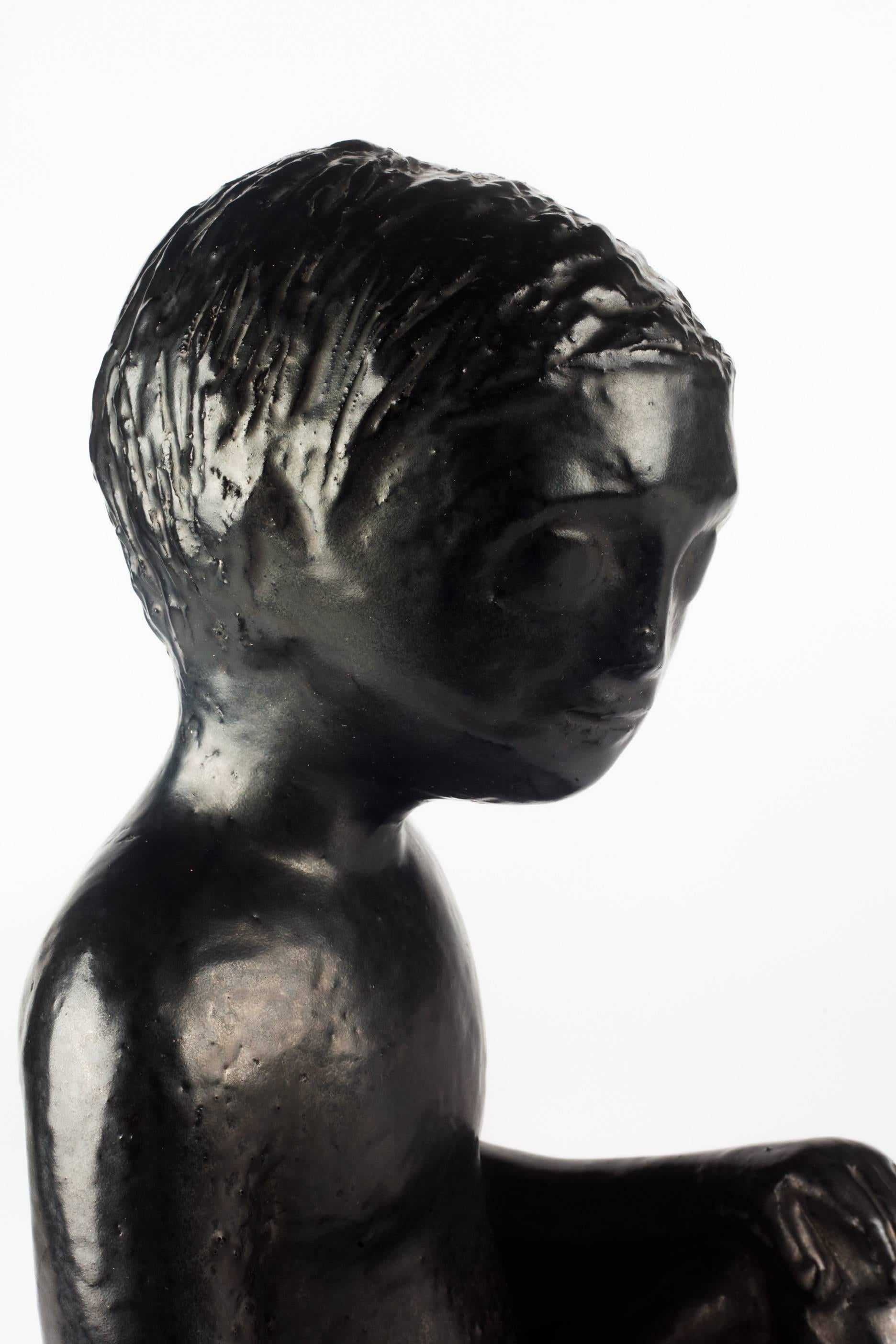 Glazed Child Ceramic Sculpture by Perignem Amphora, Black, Belgium, 1970s