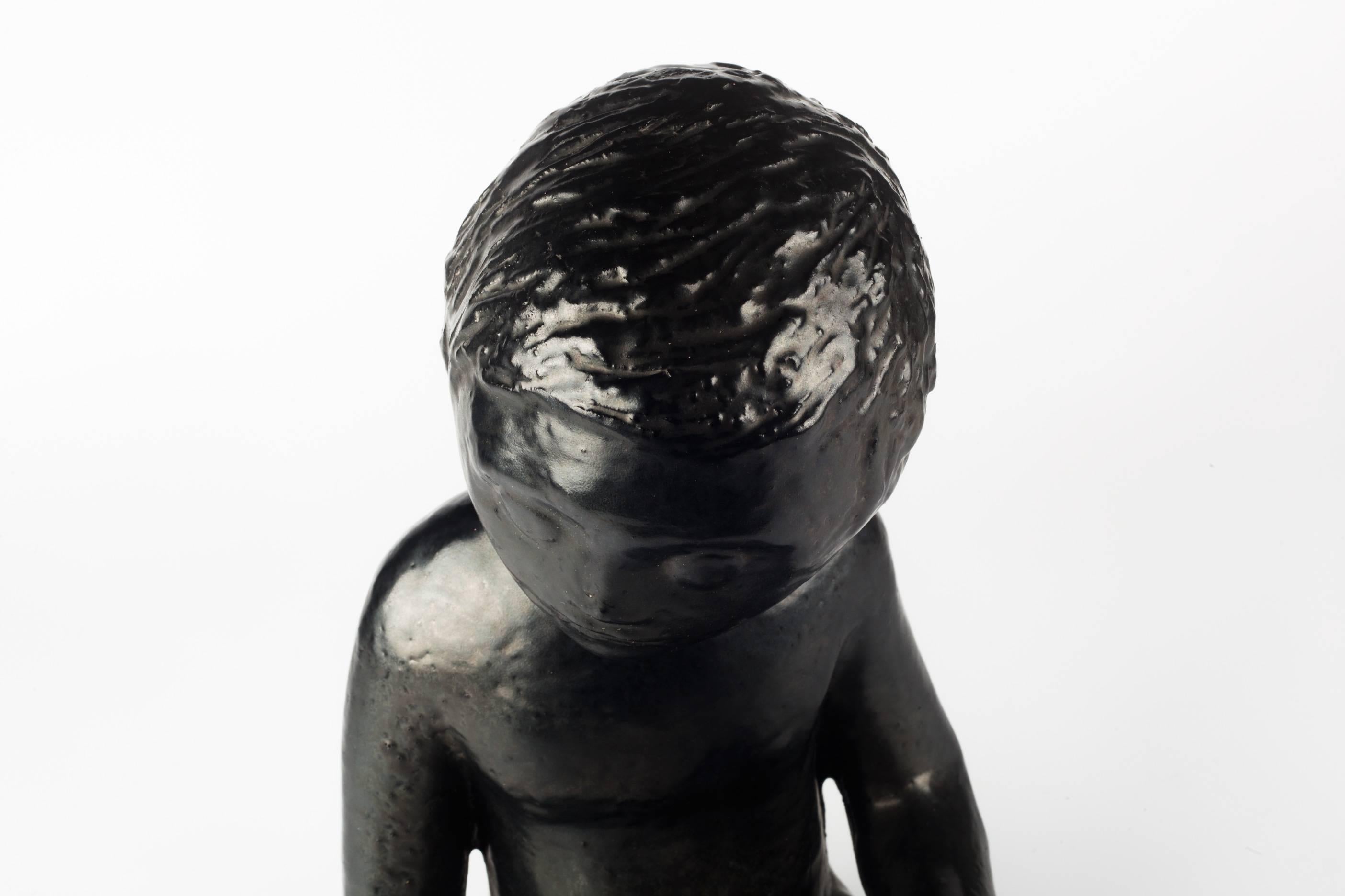 Late 20th Century Child Ceramic Sculpture by Perignem Amphora, Black, Belgium, 1970s