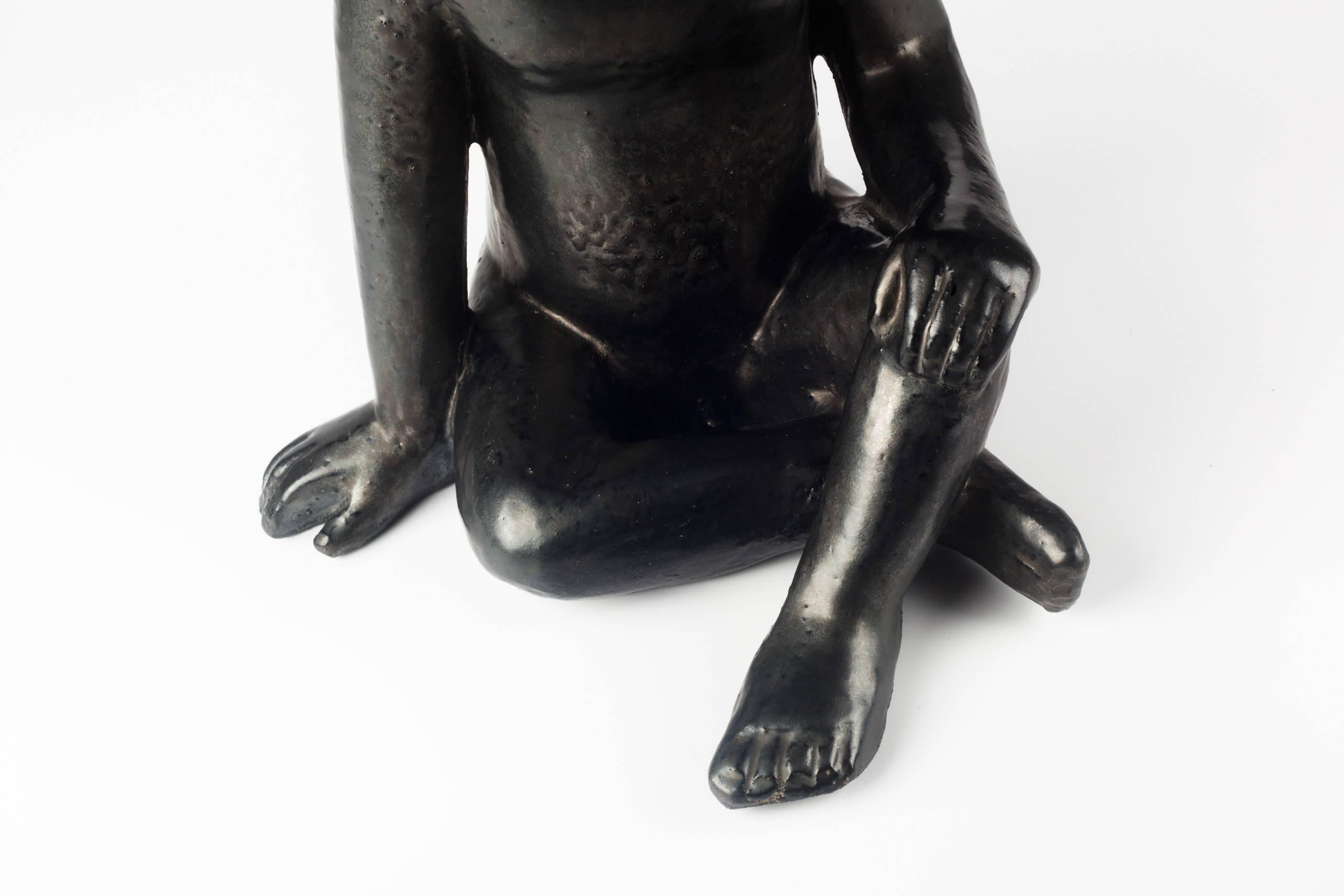 Clay Child Ceramic Sculpture by Perignem Amphora, Black, Belgium, 1970s
