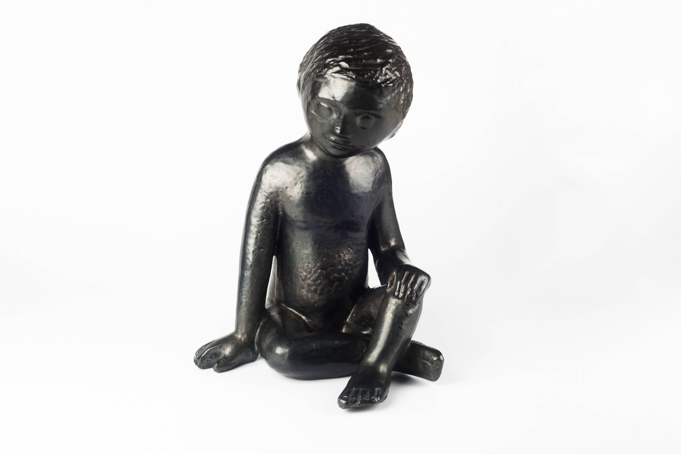 Child Ceramic Sculpture by Perignem Amphora, Black, Belgium, 1970s 2