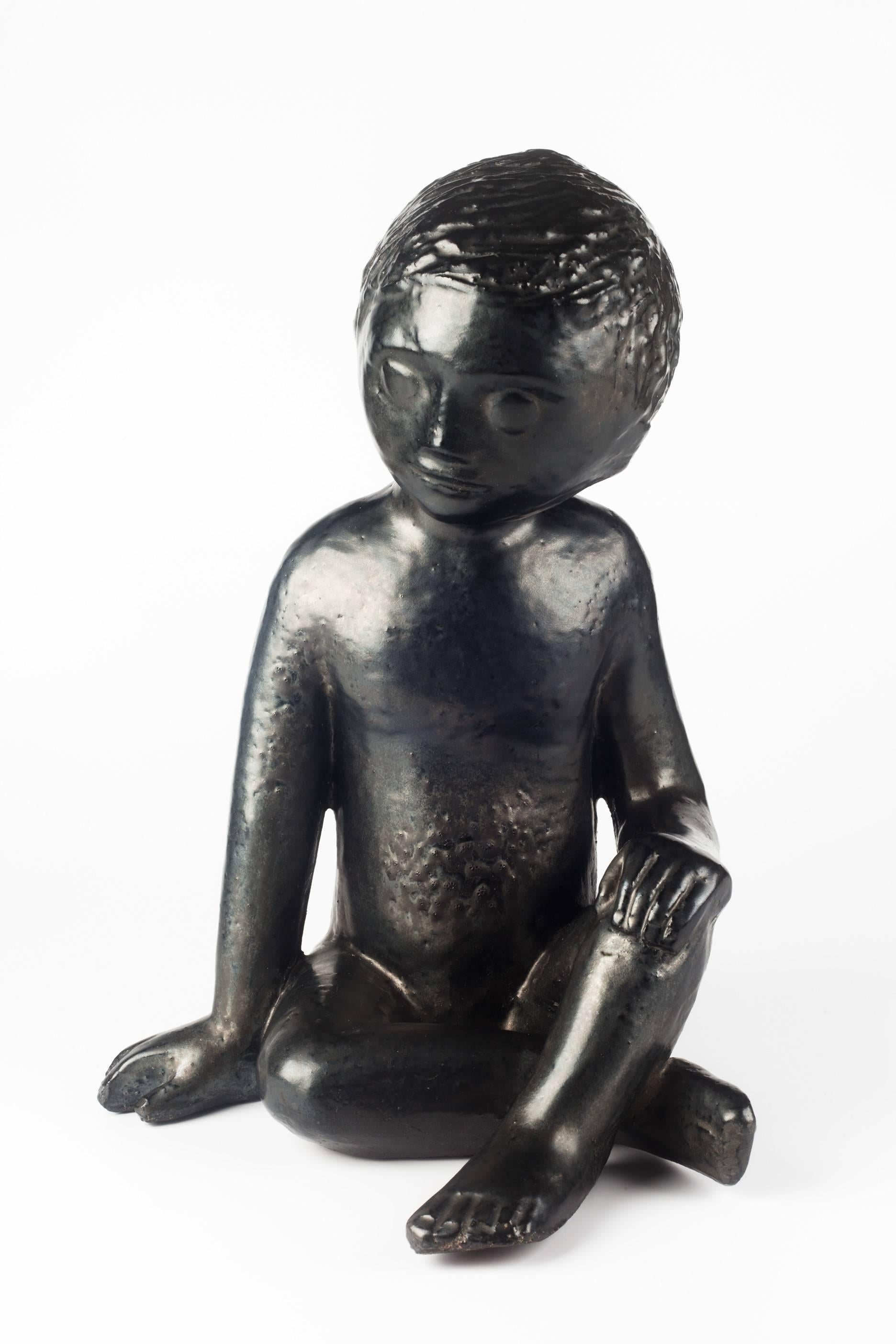 Belgian Child Ceramic Sculpture by Perignem Amphora, Black, Belgium, 1970s
