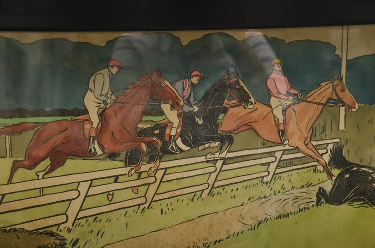Harry Eliott Steeplechase Lithograph mounted as a Wall Shelf For Sale 2