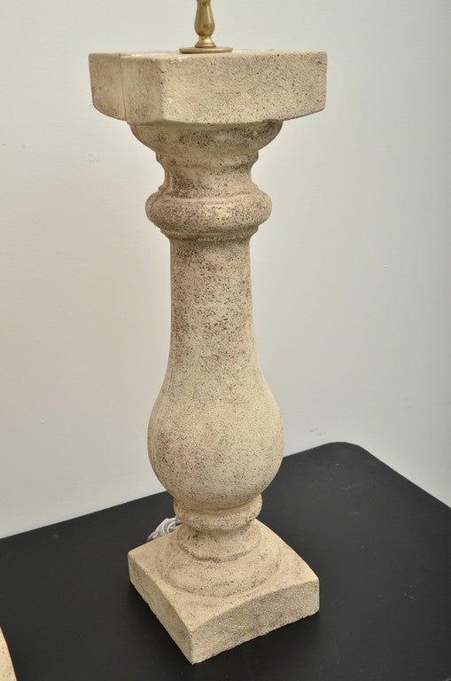 Pair of 20th Century Stone Balustrade Table Lamps In Fair Condition For Sale In Southampton, NY