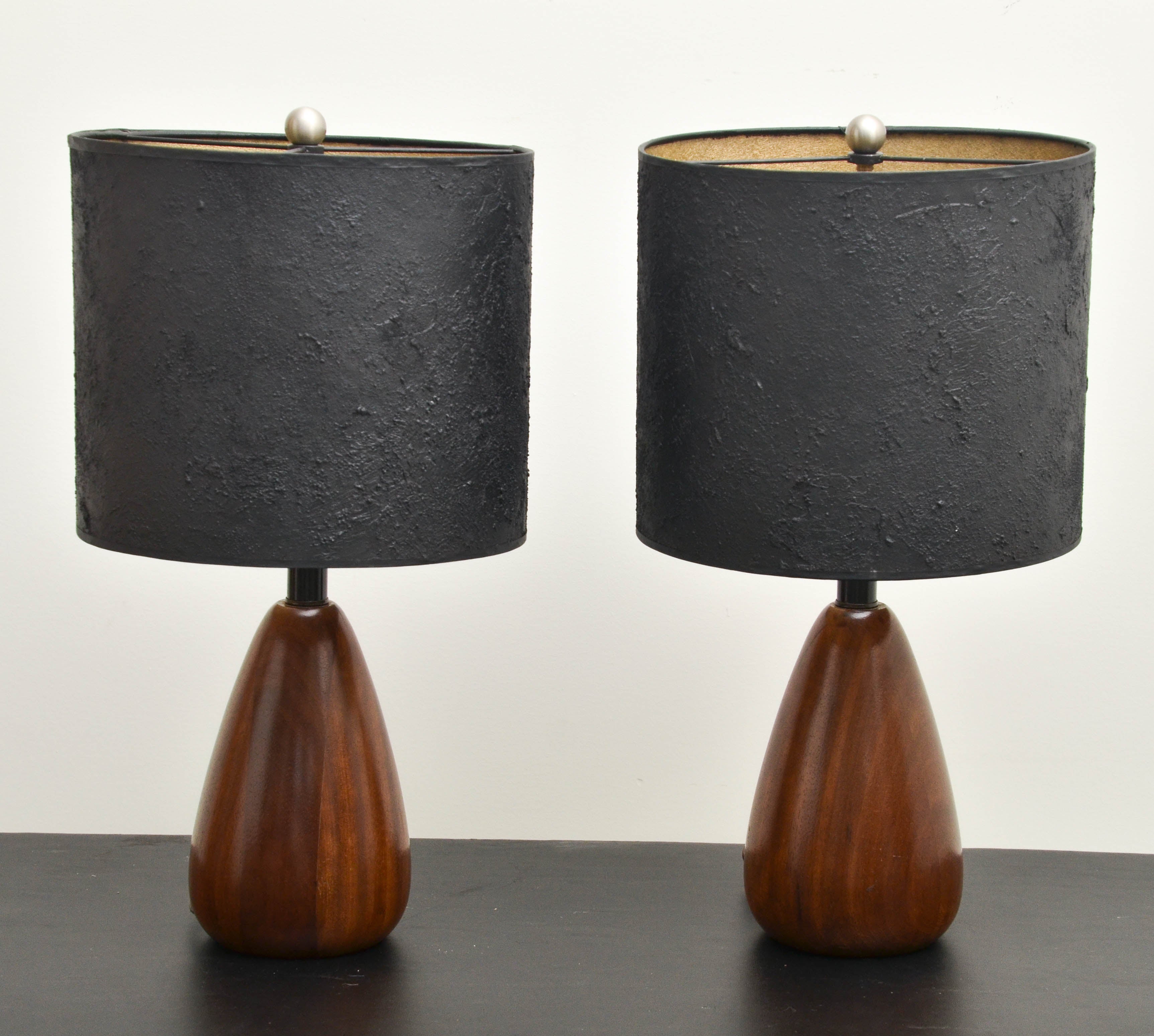 Mid-Century Pair of Walnut Teardrop Shape Table Lamps