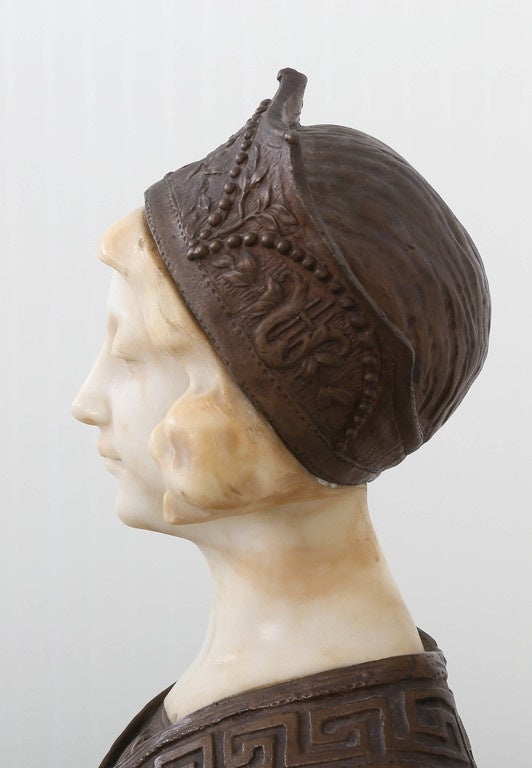 French 19th Century Affortunato Gory Marble and Bronze Clad Bust of a Maiden For Sale