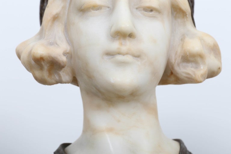 19th Century Affortunato Gory Marble and Bronze Clad Bust of a Maiden In Good Condition For Sale In Southampton, NY