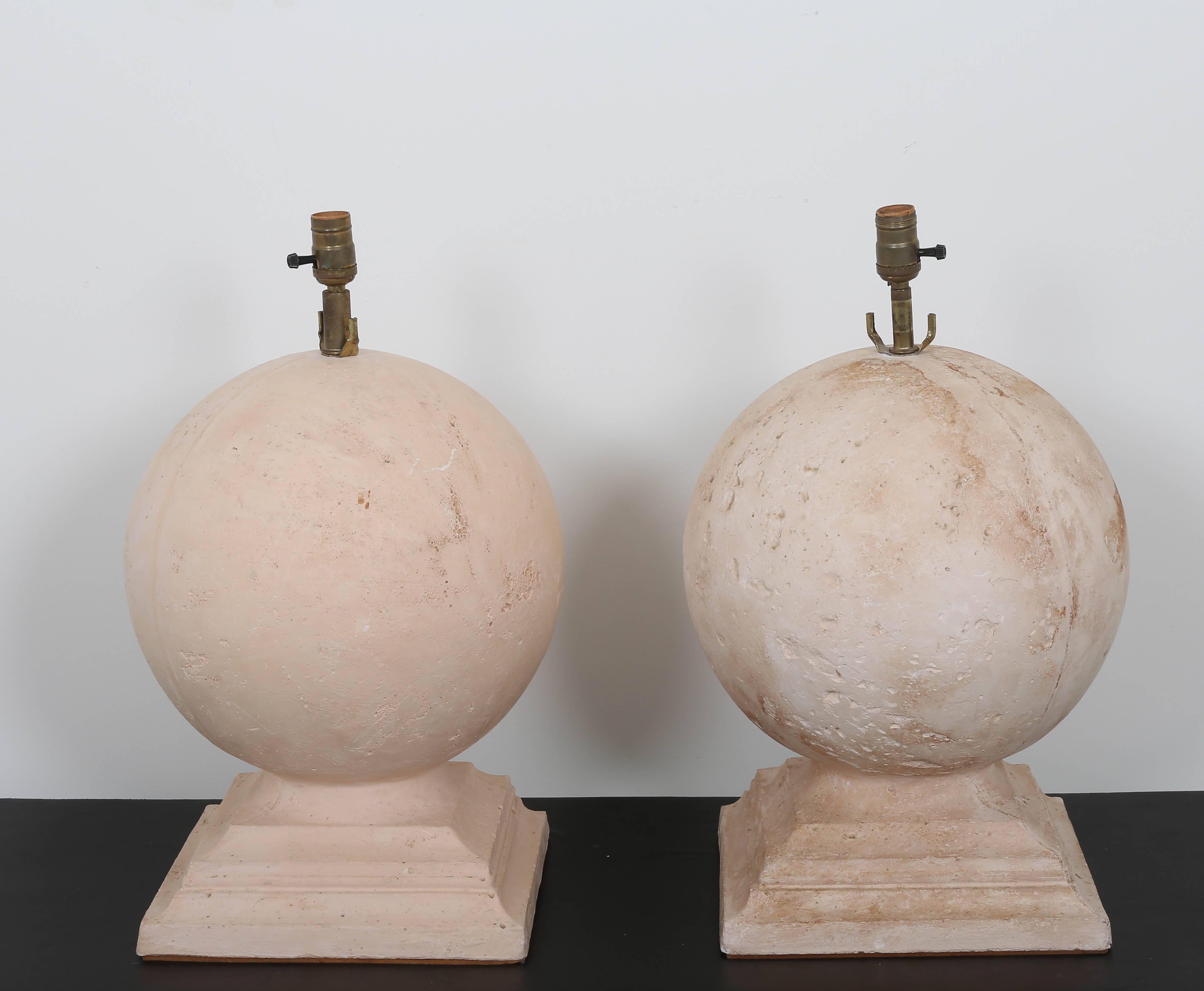 Pair of Vintage Composition Sphere Lamps