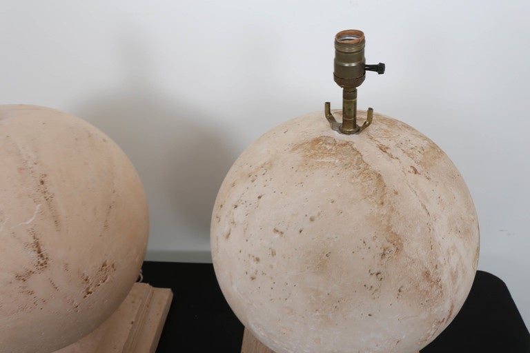 Pair of Vintage Composition Sphere Lamps 3