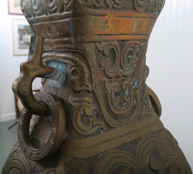 20th Century Pair of Bronze Chinoiserie Table Lamps