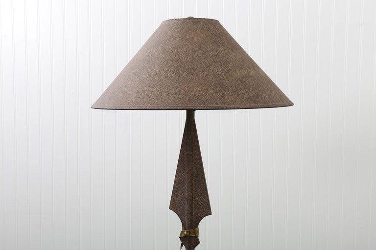  Gilbert Poillerat Style Parchment & Brass Arrow Floor Lamp by Hart Asso. For Sale 4