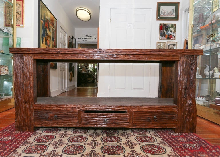 Large Recycled Teak Console Table In Good Condition In Southampton, NY