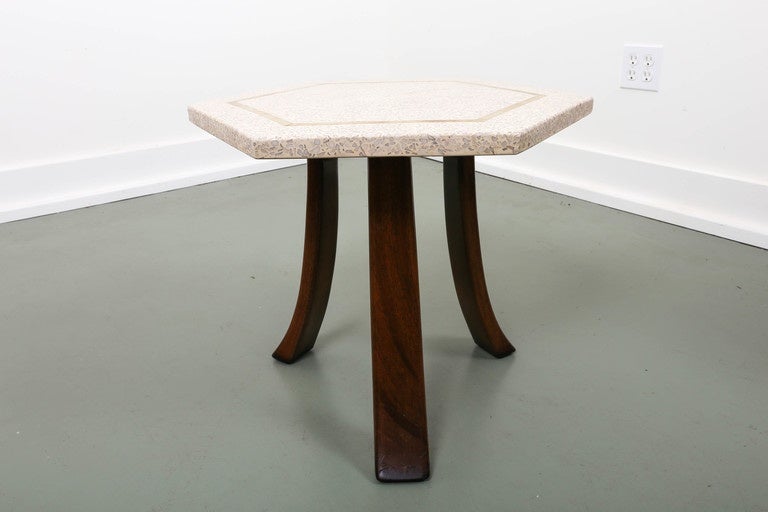 Hexagonal Terrazzo with Brass Inlaid Side Table by Harvey Probber In Good Condition In Southampton, NY