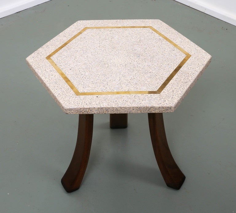 Hexagonal Terrazzo with Brass Inlaid Side Table by Harvey Probber 1