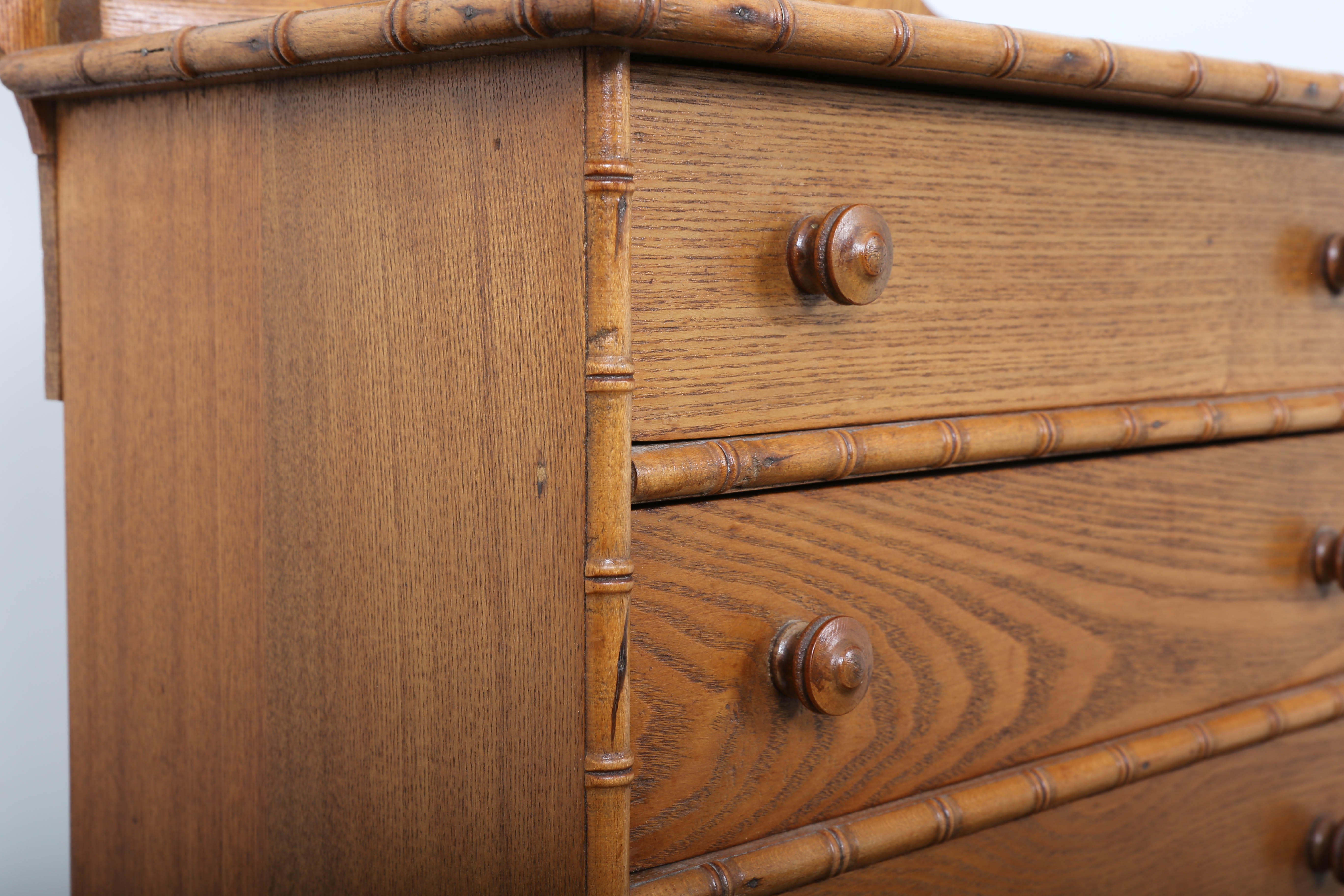 Wood Diminutive Childs Faux Bamboo Dresser with Mirror For Sale