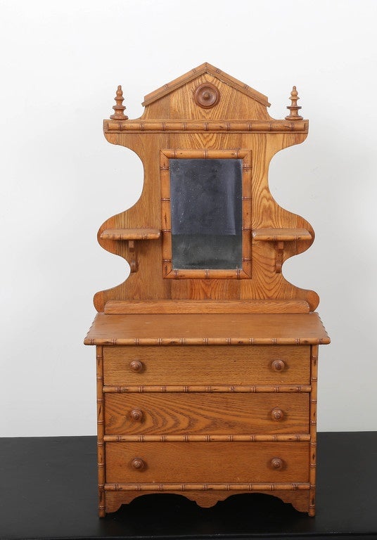 Diminutive Childs Faux Bamboo Dresser with Mirror For Sale at 1stDibs