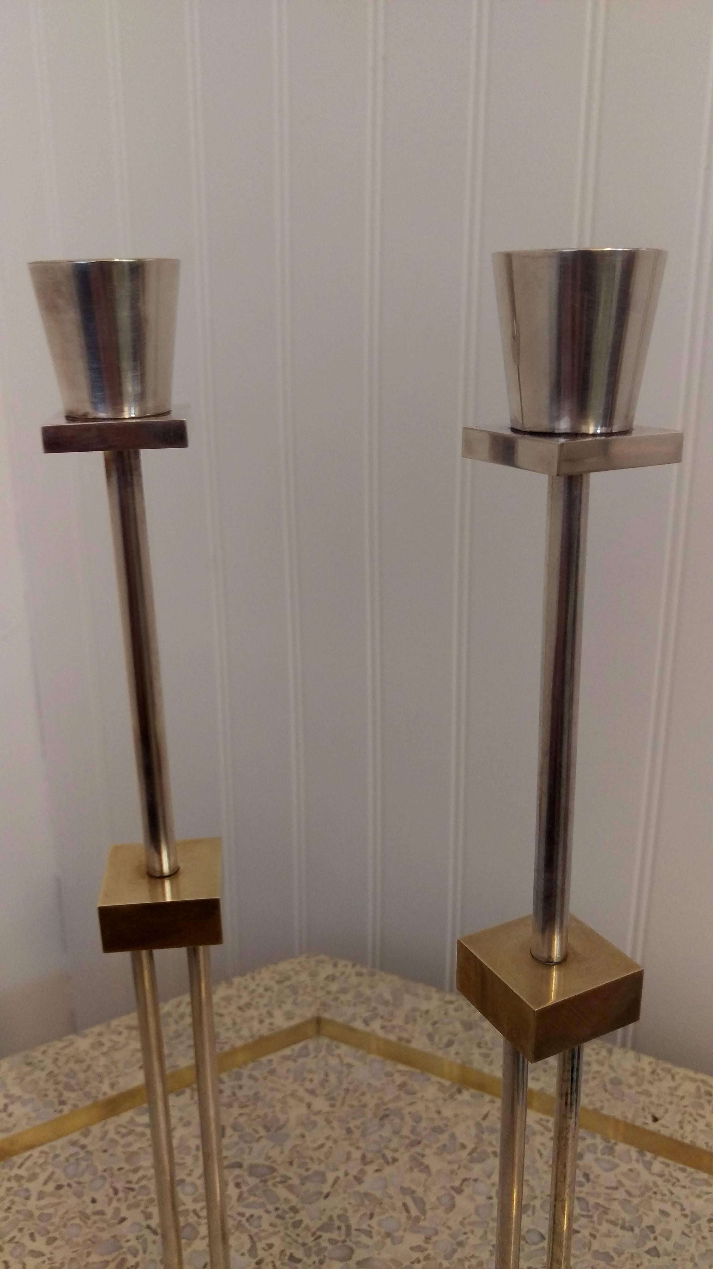 Pair of Architectural Candlesticks by Ettore Sottsass for Swid Powell, La Porte In Excellent Condition For Sale In Southampton, NY