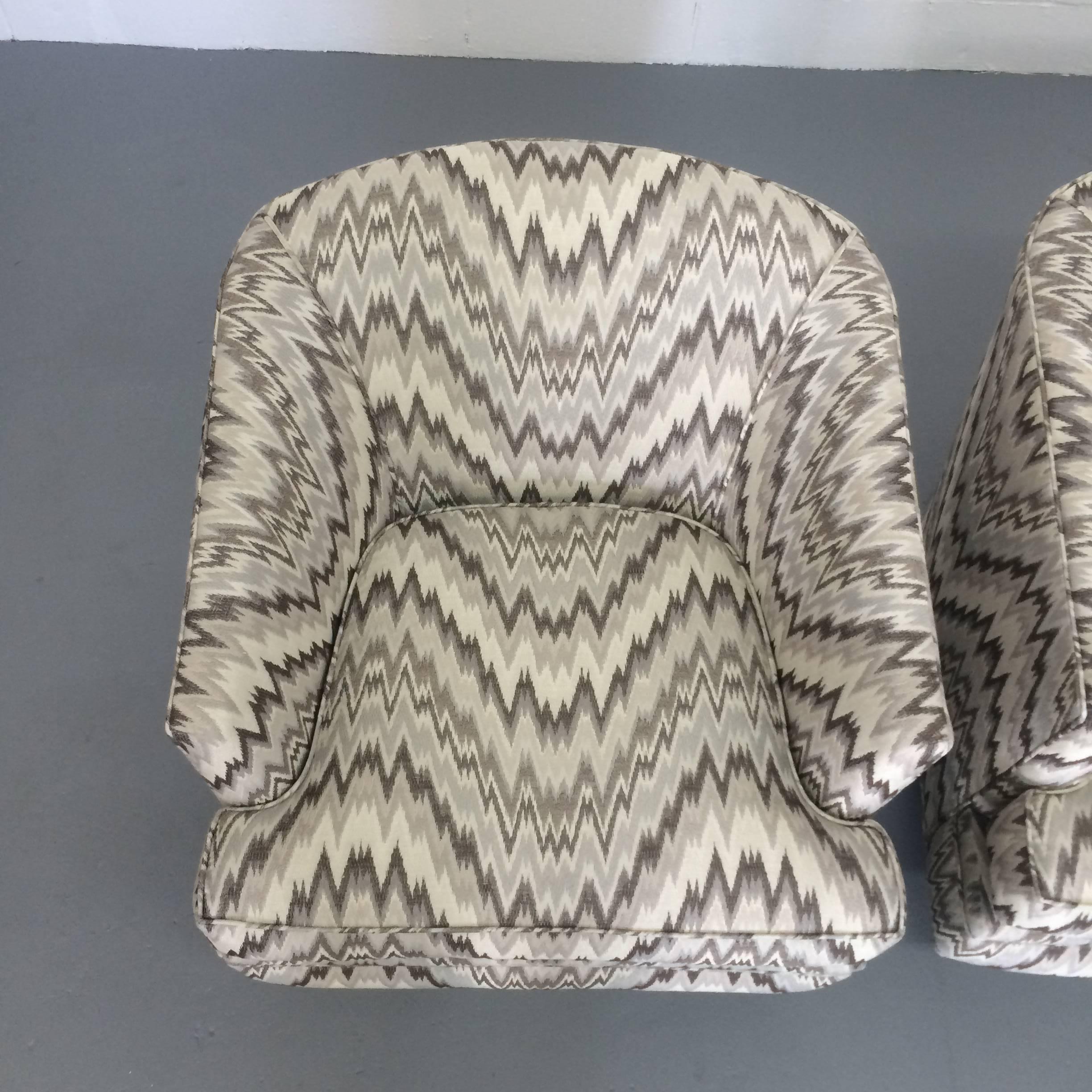 Cotton Pair of Mid-Century Modern Chevron Swivel Chairs 