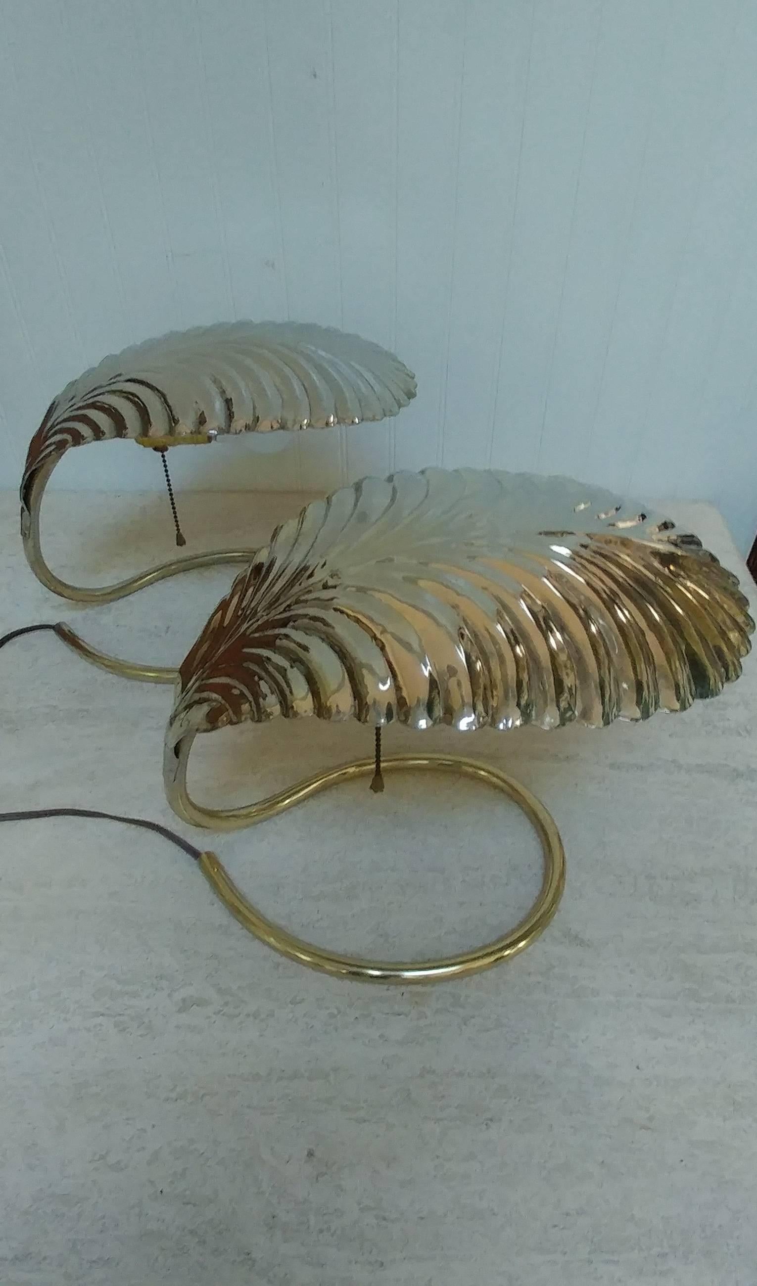 Pair of Tommaso Barbi Style Italian Leaf Table Lamps, Offered by La Porte In Good Condition For Sale In Southampton, NY