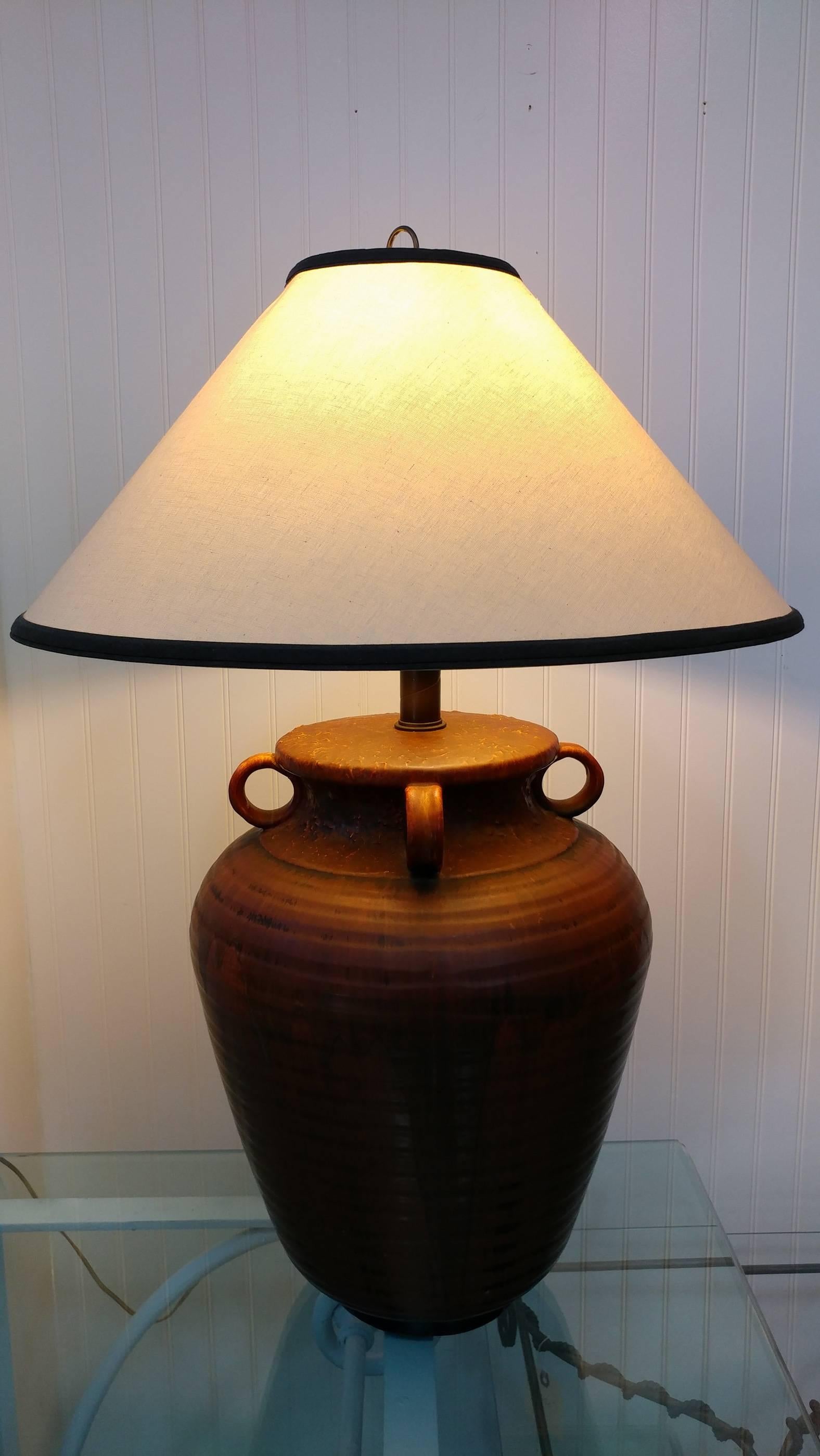 American Nardini Studios Incised Drip Glazed Ovoid Jar Table Lamp, Offered by La Porte For Sale