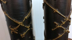 Pair of French Abstract Bamboo Relief Column Table Lamps, Offered by La Porte
