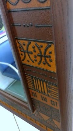 Unusual Custom Modern Hand Relief Frame Walnut Mirror, 1950s offered by La Porte