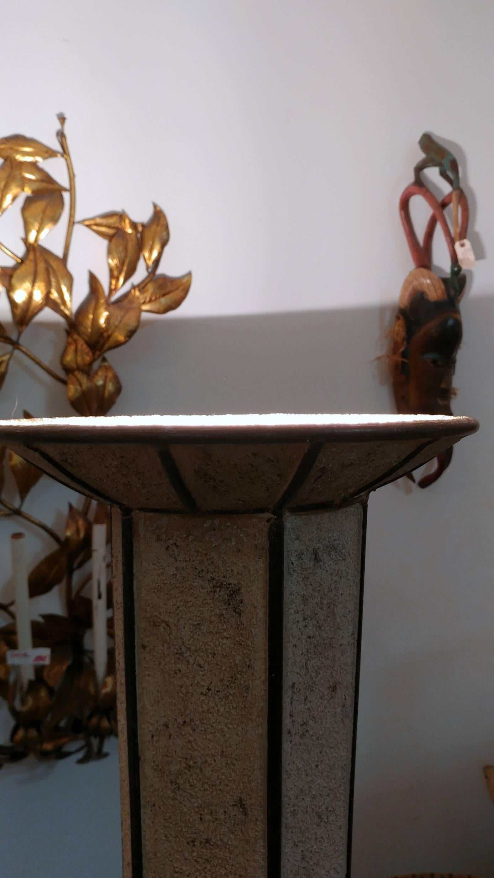 Unknown Sculptural Cubist Stucco and Brass Torchiere, Offered by La Porte For Sale