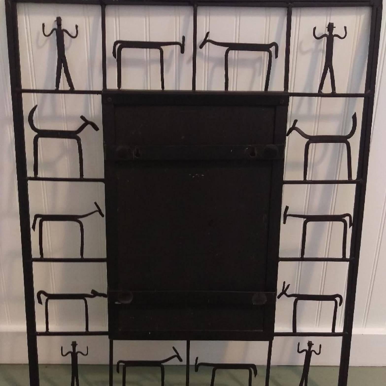 American Modern Iron Figures Mirror by Frederick Weinberg, Offered by La Porte