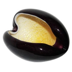 Vintage Clamshell Murano Glass Bowl with Original Sticker