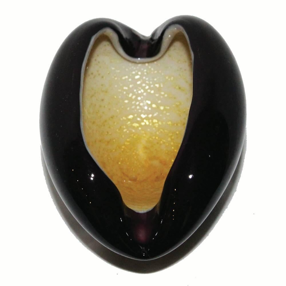 Mid-Century Modern Clamshell Murano Glass Bowl with Original Sticker