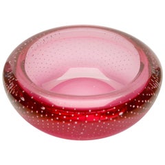 Val Saint Lambert Stunning Pink and Bullicante Glass Bowl with Original Sticker