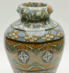 French Vallauris Handmade Clay Mosaic Vase by Ceramicist Jean Gerbino Signed